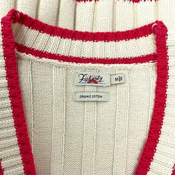 Faherty Vintage Game Set Cardigan Size M Ivory Pink Ribbed Cotton Cashmere - Picture 6 of 8